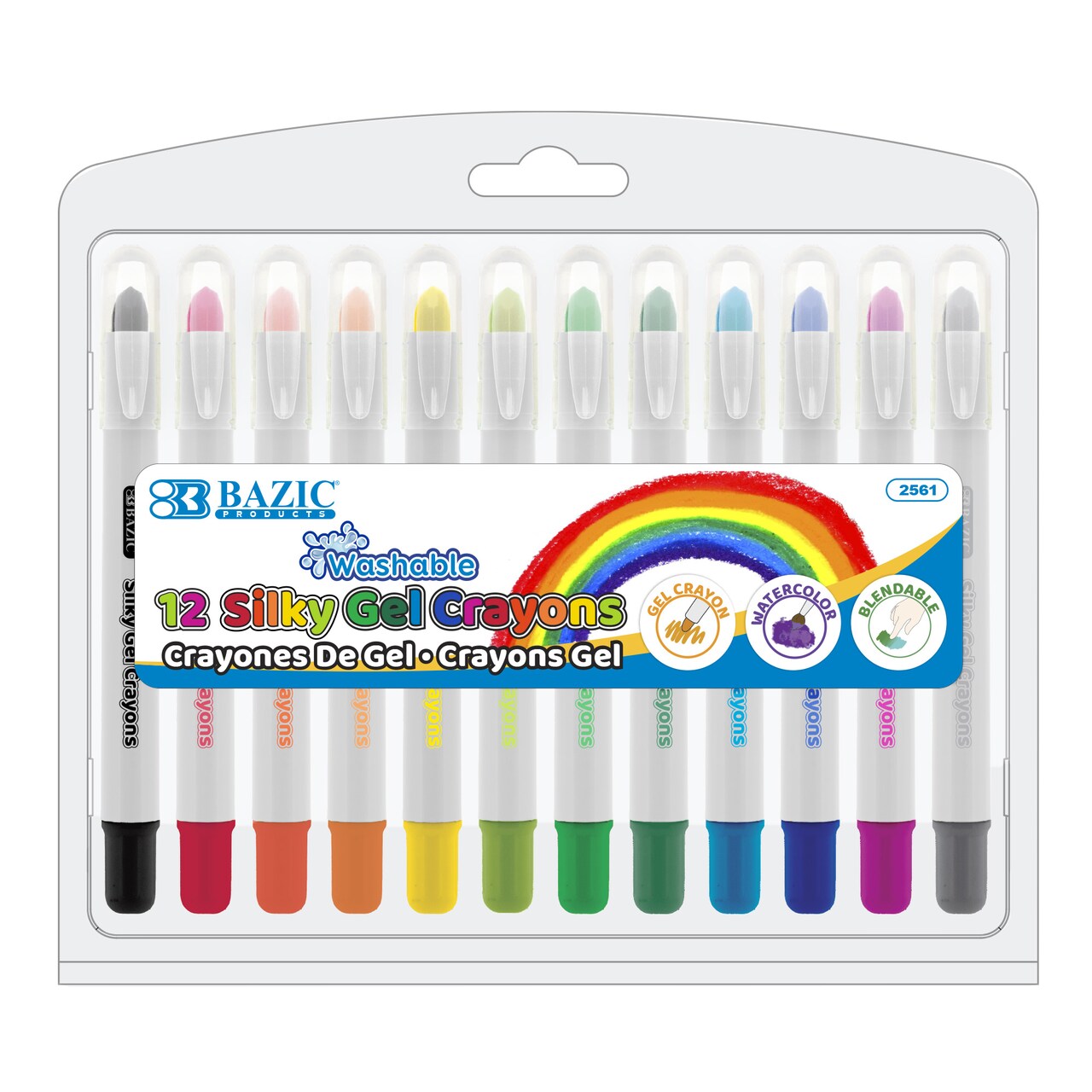 BAZIC 12 Color Gel Crayons, 12 Count, Silky Gel Formula, for Coloring, Kids Art, School Art Class